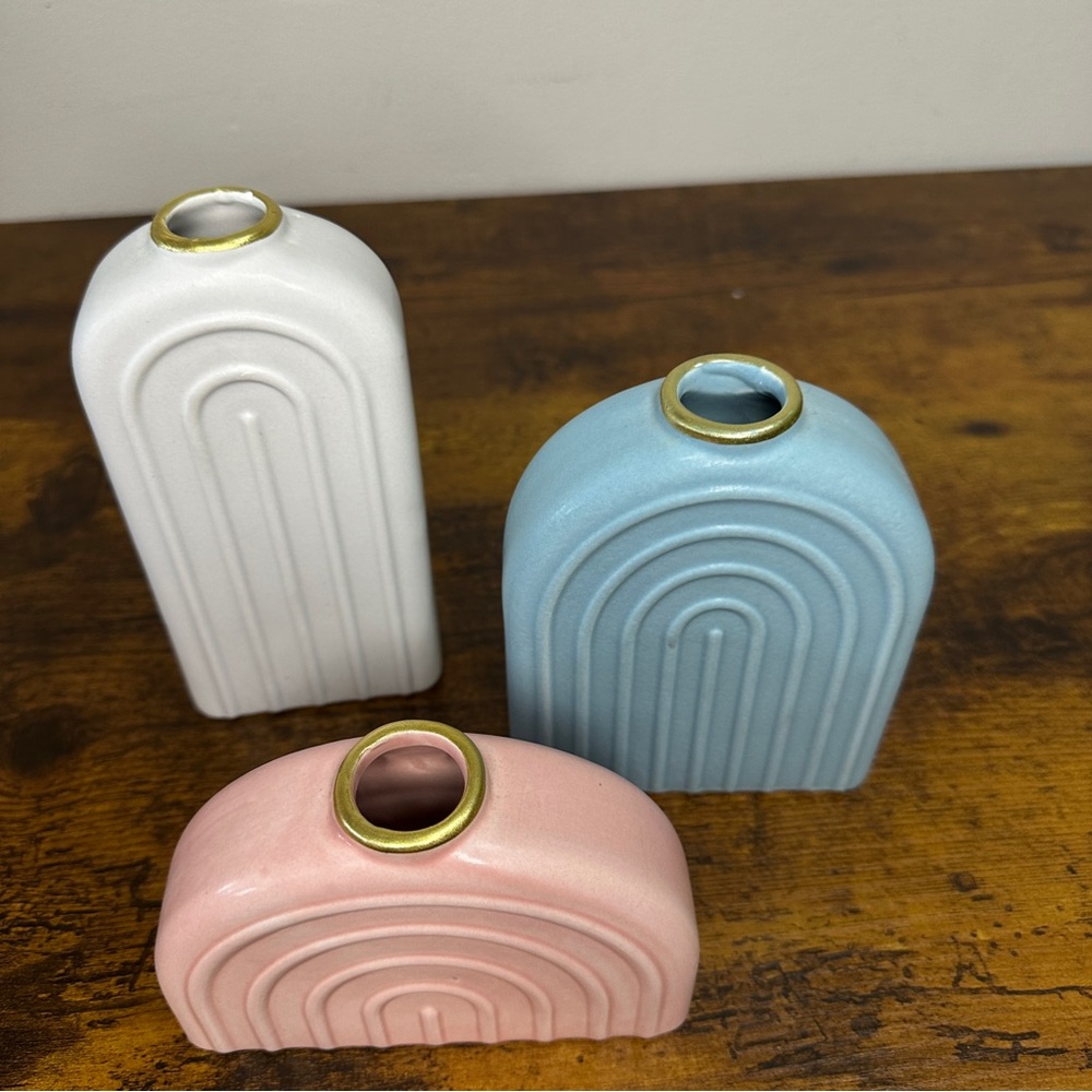 Target Bullseye Playground Arch Vases - Set of 3 Ceramic Rainbow Bud Vases Boho - Picture 2 of 9